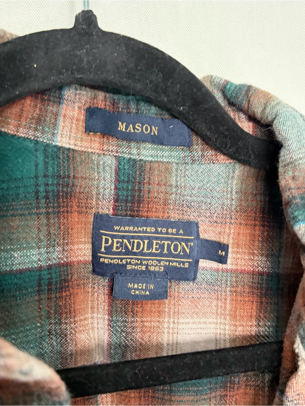 PENDLETON MASON Green Plaid Long Sleeve Flannel Shirt Mens M Hiking Outdoors - Picture 3 of 7